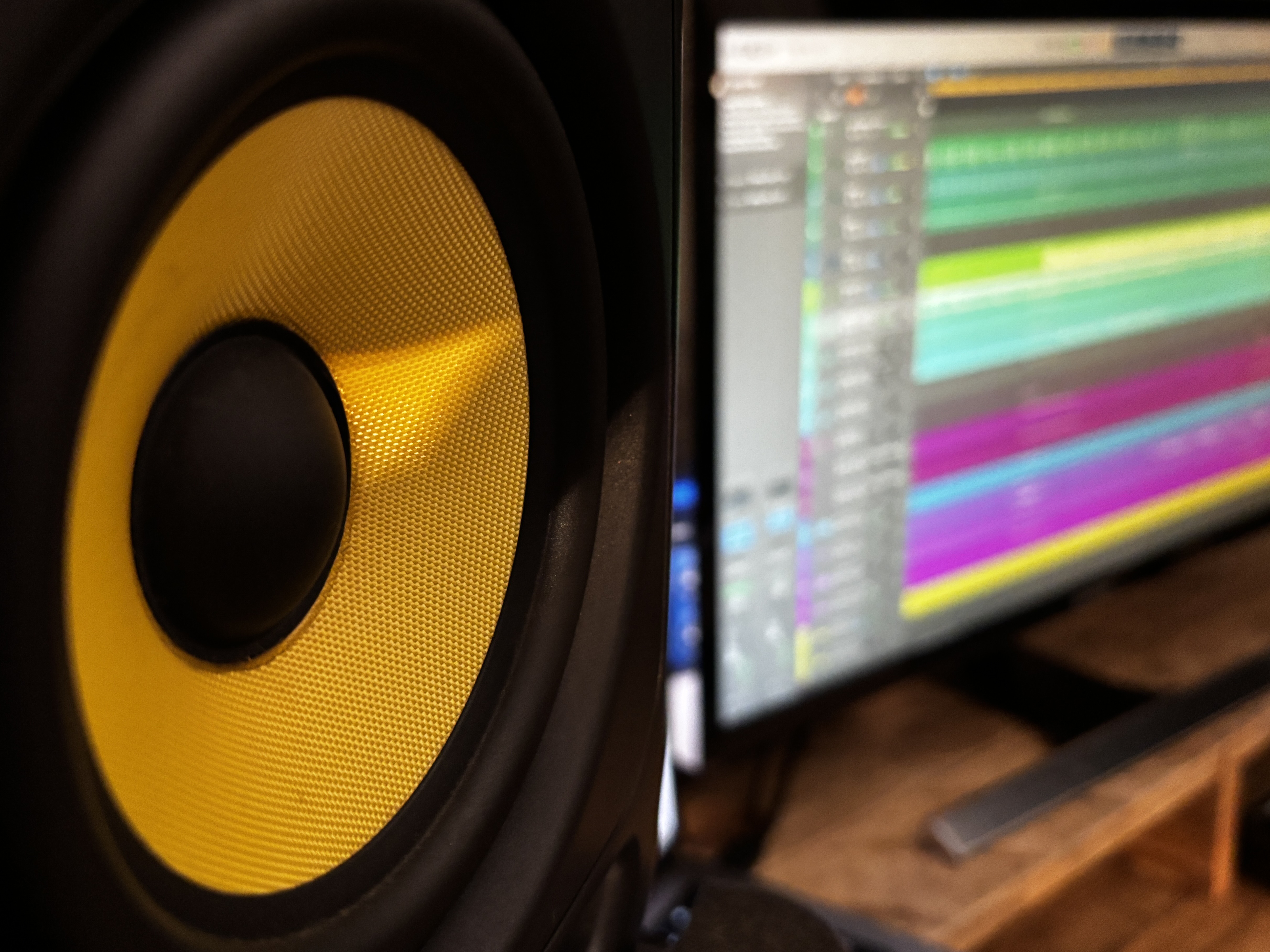 Image of mixing speakers on studio desk